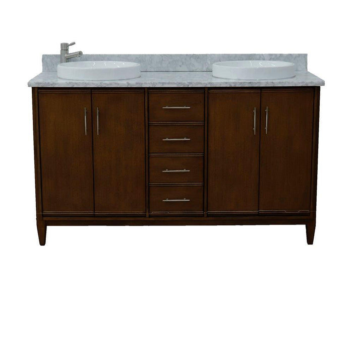 Bellaterra MCM Double Sink Vanity in Walnut finish with Black/Gray/White Top and Round Sink - Sea & Stone Bath