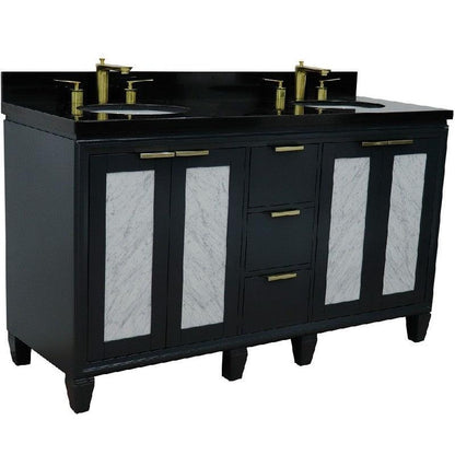 Bellaterra Trento 61" Double Sink Vanity with Black/Gray/White Top and Oval Sink - Sea & Stone Bath