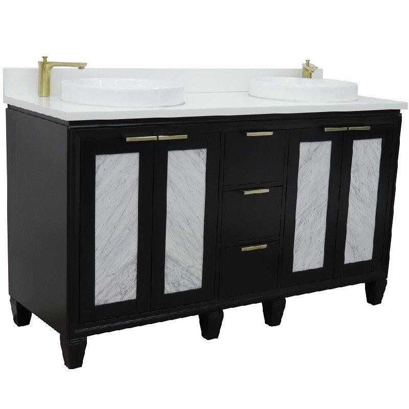Bellaterra Trento 61" Double Sink Vanity with Black/Gray/White Top and Round Sink - Sea & Stone Bath
