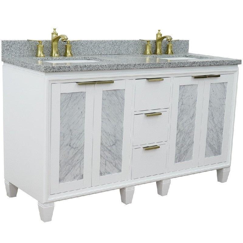 Bellaterra Trento 61" Double Sink Vanity with Black/Gray/White Top and Rectangle Sink - Sea & Stone Bath