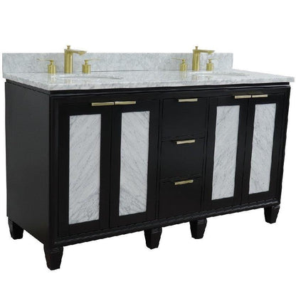 Bellaterra Trento 61" Double Sink Vanity with Black/Gray/White Top and Oval Sink - Sea & Stone Bath