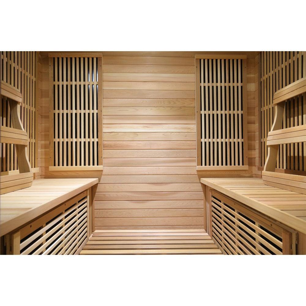 SunRay Roslyn 4 Person Cedar Sauna w/ Carbon Heaters/ Side Bench Seating - Sea & Stone Bath