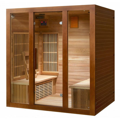 SunRay Roslyn 4 Person Cedar Sauna w/ Carbon Heaters/ Side Bench Seating - Sea & Stone Bath