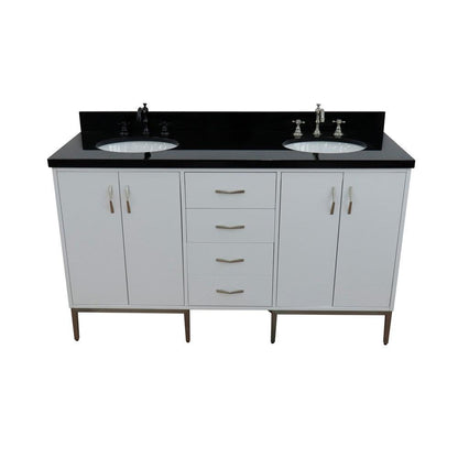 Bellaterra Tivoli 61" Double Sink Vanity in White finish with Black/Gray/White Top and Oval Sink - Sea & Stone Bath