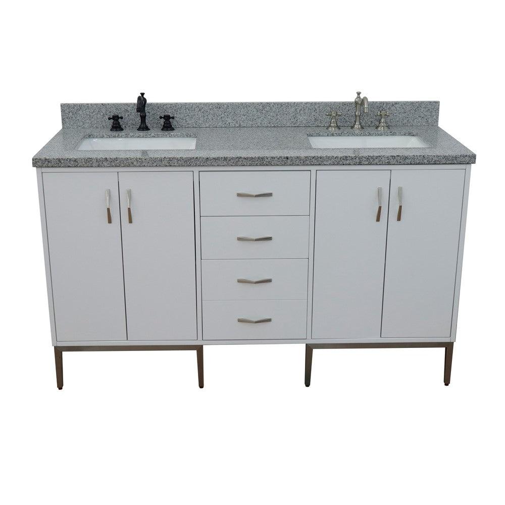 Bellaterra Tivoli 61" Double Sink Vanity in White finish with Black/Gray/White Top and Rectangle Sink - Sea & Stone Bath