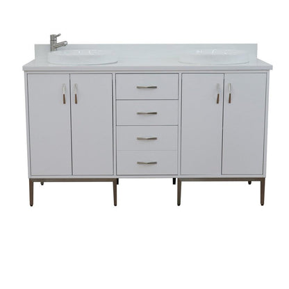 Bellaterra Tivoli 61" Double Sink Vanity in White finish with Black/Gray/White Top and Round Sink - Sea & Stone Bath
