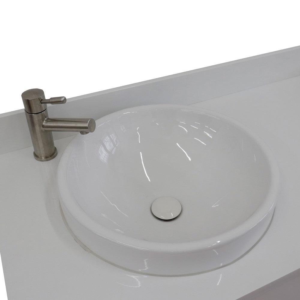 Bellaterra Tivoli 61" Double Sink Vanity in White finish with Black/Gray/White Top and Round Sink - Sea & Stone Bath