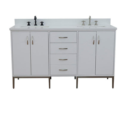 Bellaterra Tivoli 61" Double Sink Vanity in White finish with Black/Gray/White Top and Rectangle Sink - Sea & Stone Bath