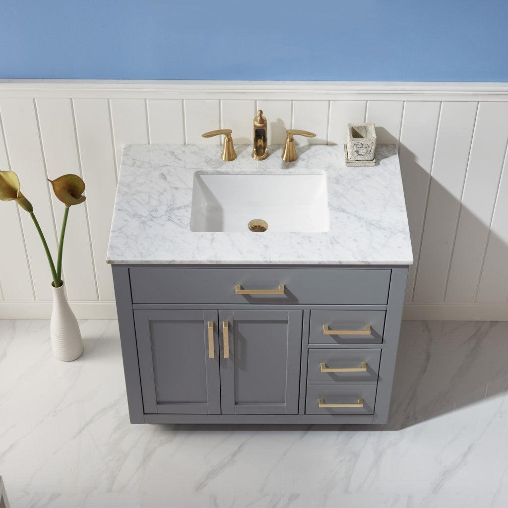 Altair Ivy Single Bathroom Vanity Set with Carrara White Marble Countertop, Optional Mirror - Sea & Stone Bath