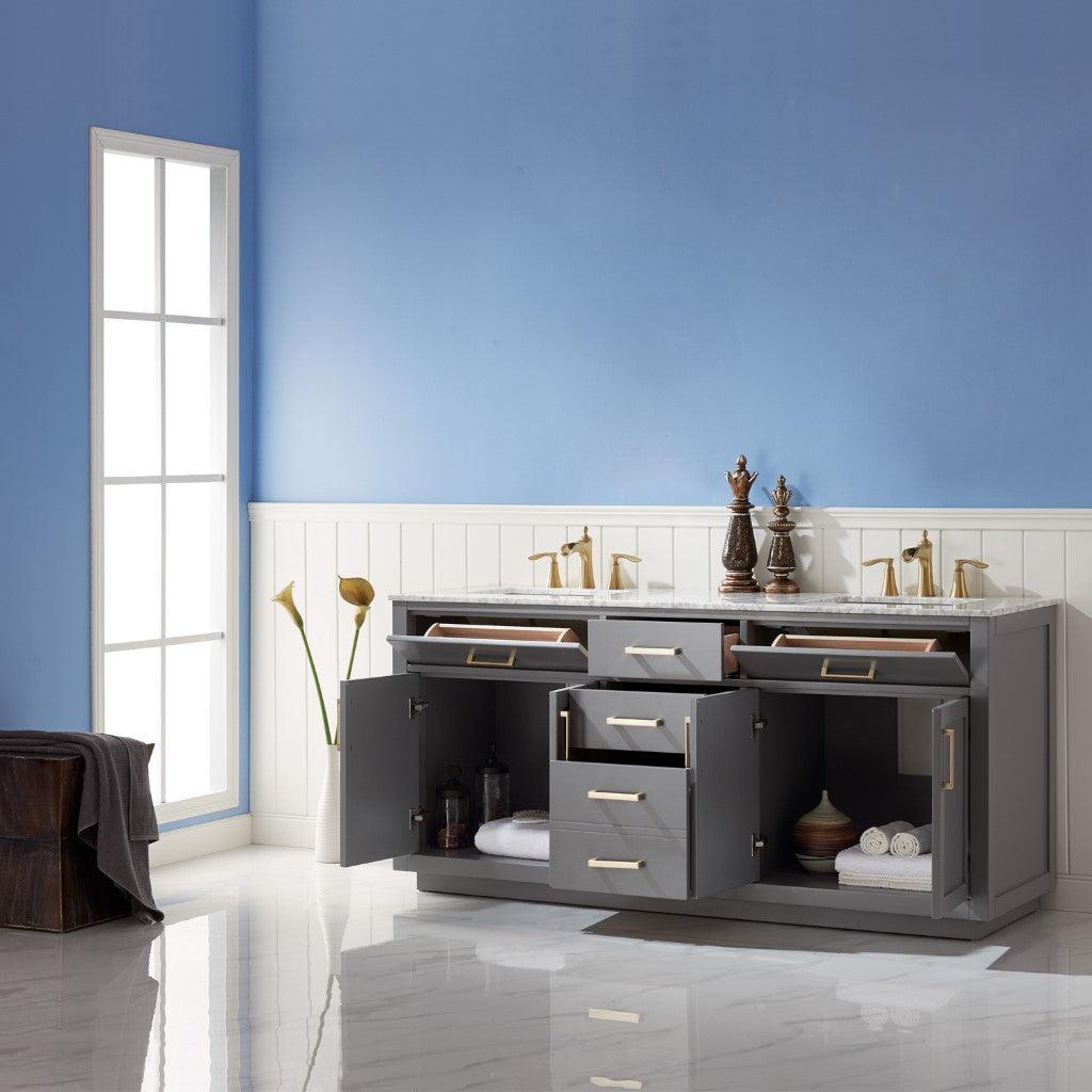 Altair Ivy Double Bathroom Vanity Set with Carrara White Marble Countertop Optional Mirror - Sea & Stone Bath