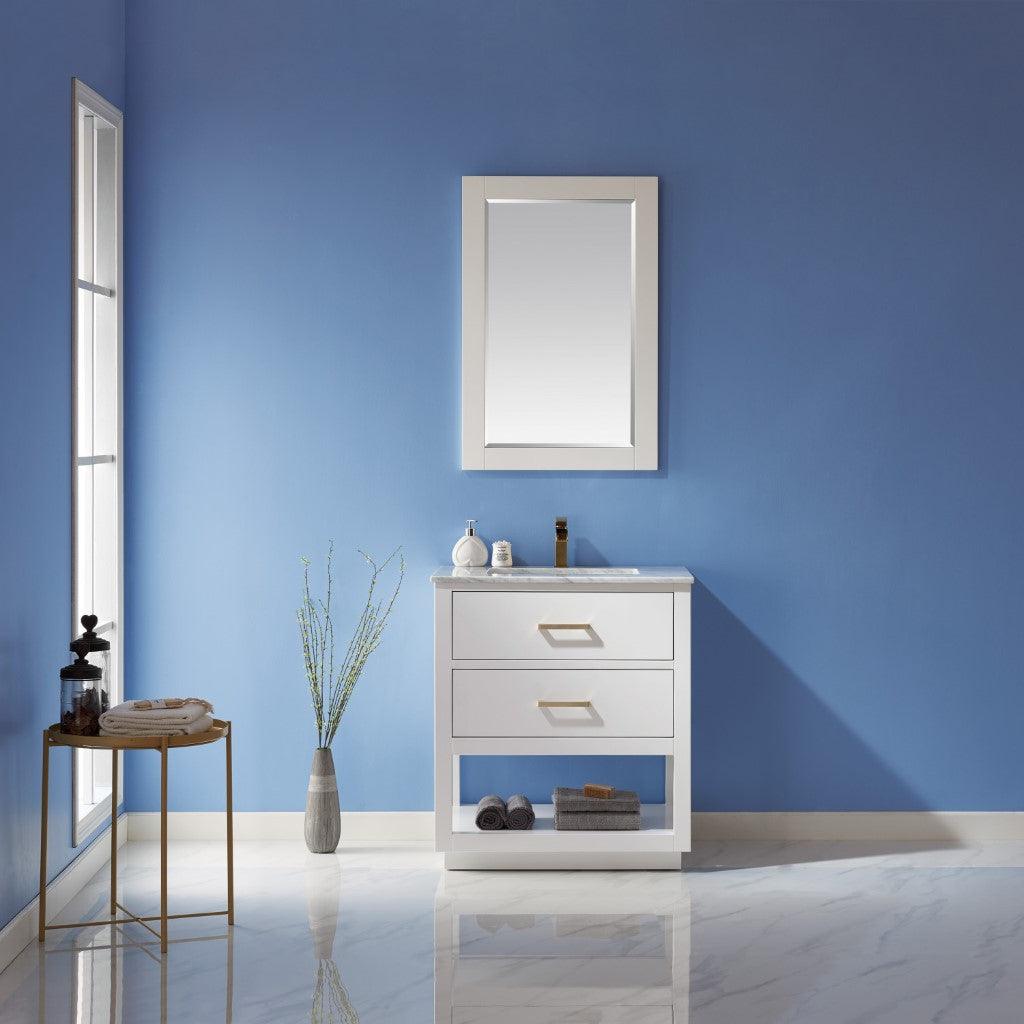 Altair Remi Single Bathroom Vanity Set with Carrara White Marble Countertop, Optional Mirror - Sea & Stone Bath