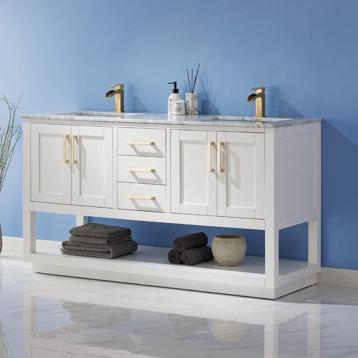 Altair Remi Double Bathroom Vanity Set with Carrara White Marble Countertop Optional Mirror - Sea & Stone Bath