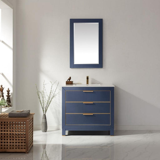 Altair Jackson 36" Single Bathroom Vanity Set in Royal Blue and Composite Carrara White Stone Countertop, Optional Mirror - Sea & Stone Bath