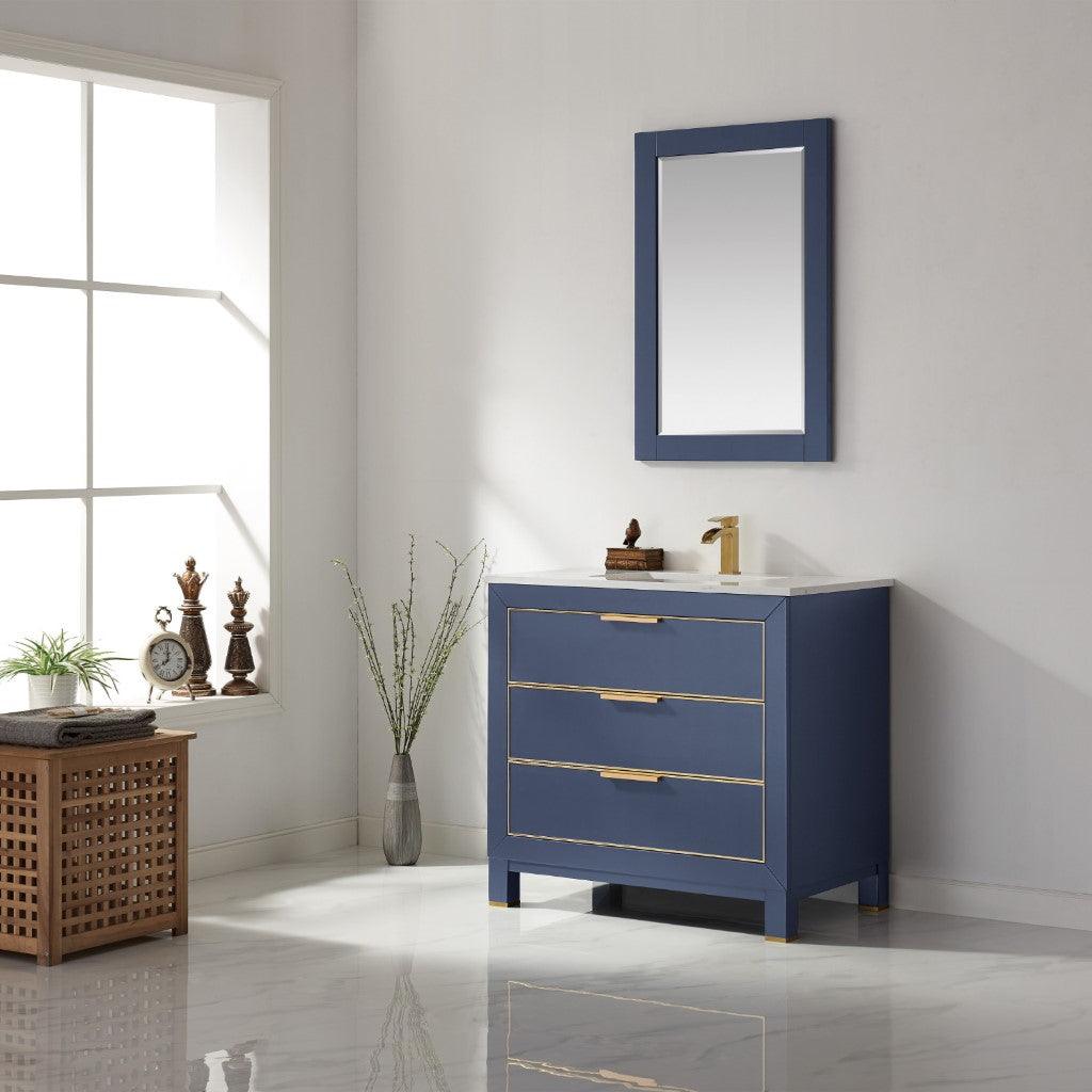 Altair Jackson 36" Single Bathroom Vanity Set in Royal Blue and Composite Carrara White Stone Countertop, Optional Mirror - Sea & Stone Bath