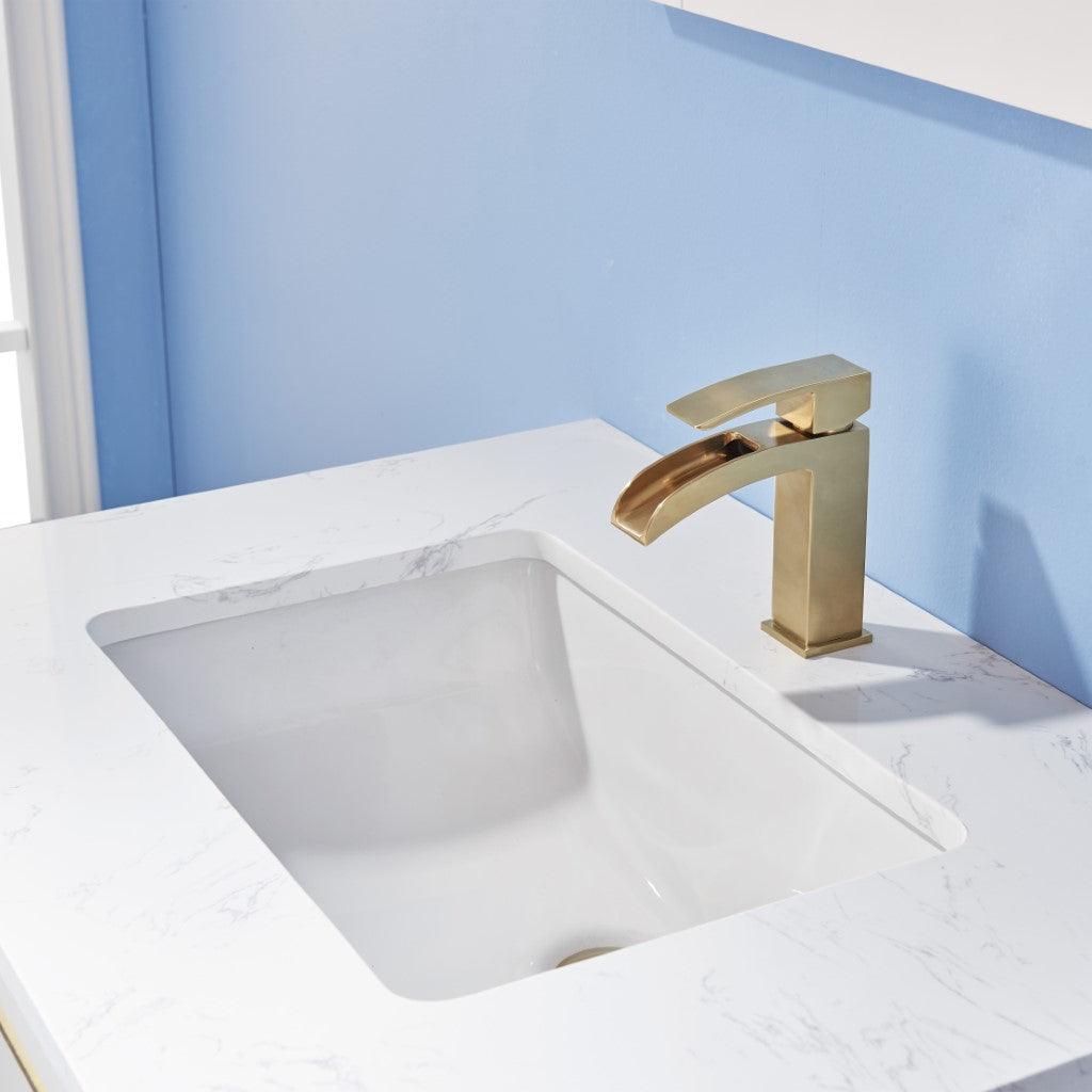 Altair Morgan Single Bathroom Vanity Set in White and Composite Carrara White Stone Countertop, Optional Mirror - Sea & Stone Bath