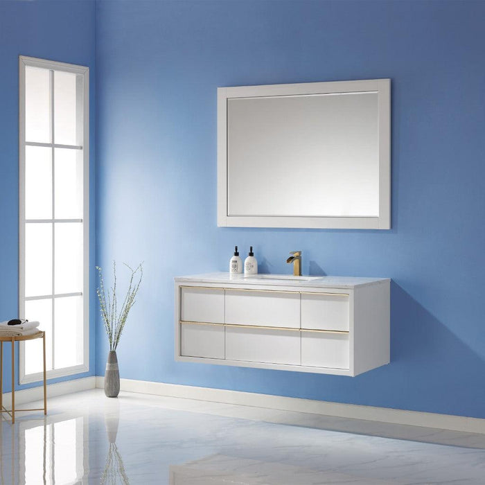 Altair Morgan Single Bathroom Vanity Set in White and Composite Carrara White Stone Countertop, Optional Mirror - Sea & Stone Bath
