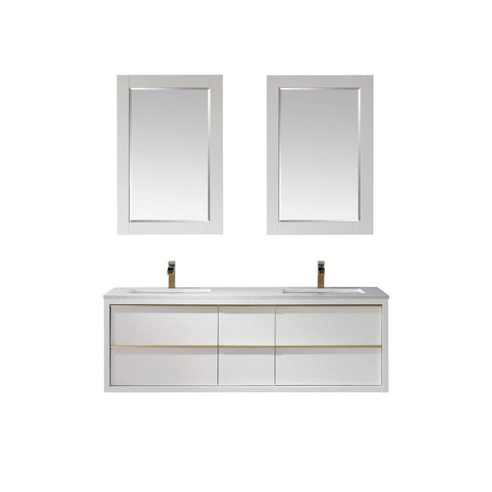 Altair Morgan 60" Double Bathroom Vanity Set in White and Composite Carrara White Stone Countertop, Optional Mirror - Sea & Stone Bath