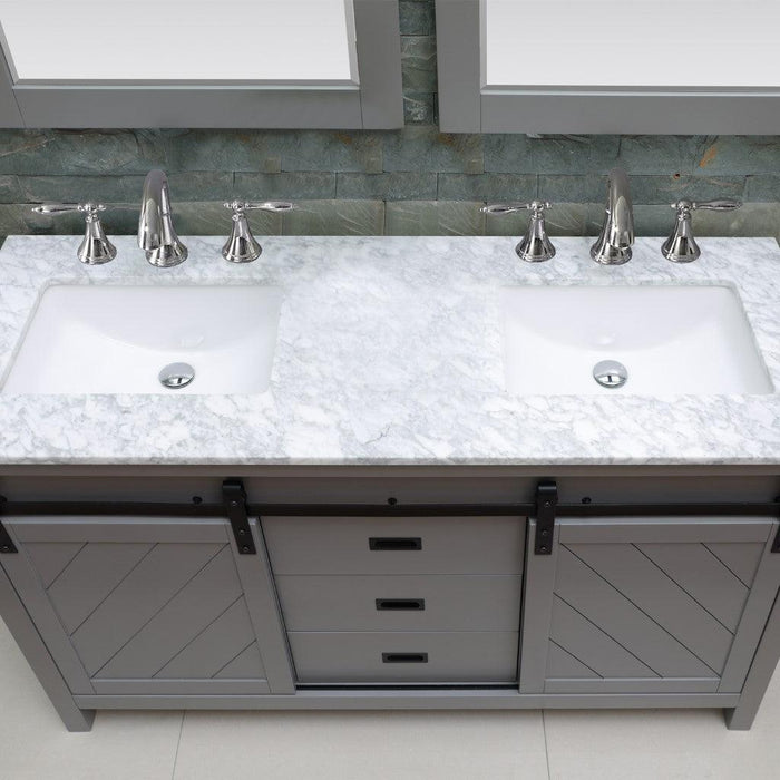 Altair Kinsley Double Bathroom Vanity Set with Carrara White Marble Countertop, Optional Mirror - Sea & Stone Bath
