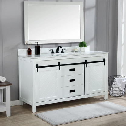 Altair Kinsley 60" Single Bathroom Vanity Set in White and Carrara White Marble Countertop, Optional Mirror - Sea & Stone Bath