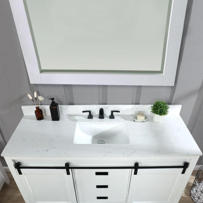 Altair Kinsley 60" Single Bathroom Vanity Set in White and Carrara White Marble Countertop, Optional Mirror - Sea & Stone Bath