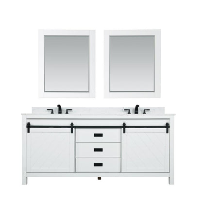 Altair Kinsley 72" Double Bathroom Vanity Set in White and Carrara White Marble Countertop, Optional Mirror - Sea & Stone Bath