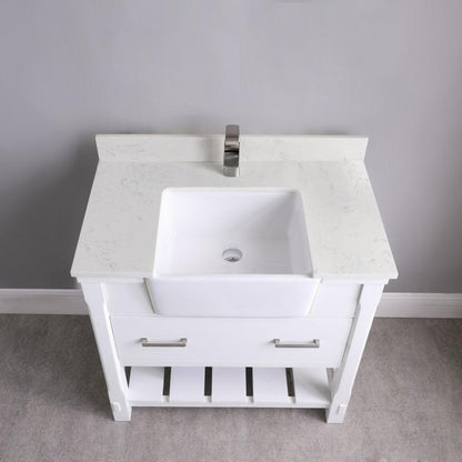 Altair Georgia Single Bathroom Vanity Set with Composite Carrara White Stone Top with White Farmhouse Basin, Optional Mirror - Sea & Stone Bath