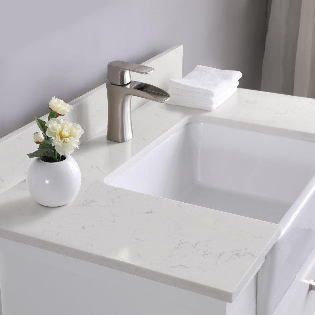 
  
  Altair Georgia Single Bathroom Vanity Set with Composite Carrara White Stone Top with White Farmhouse Basin, Optional Mirror
  
