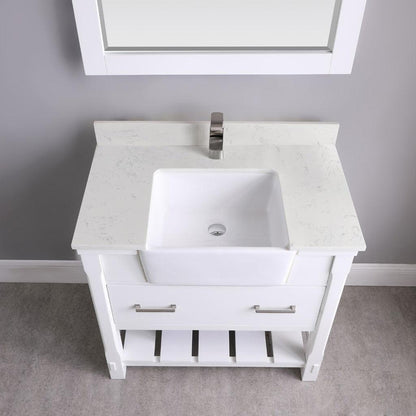 Altair Georgia Single Bathroom Vanity Set with Composite Carrara White Stone Top with White Farmhouse Basin, Optional Mirror - Sea & Stone Bath