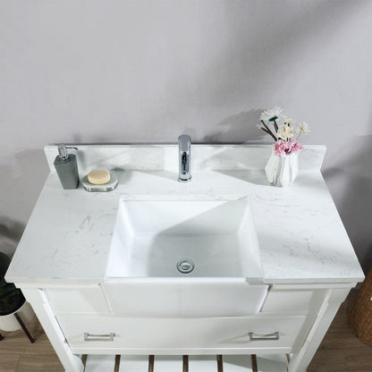 Altair Georgia 42" Single Bathroom Vanity Set in White and Composite Carrara White Stone Top with White Farmhouse Basin, Optional Mirror - Sea & Stone Bath