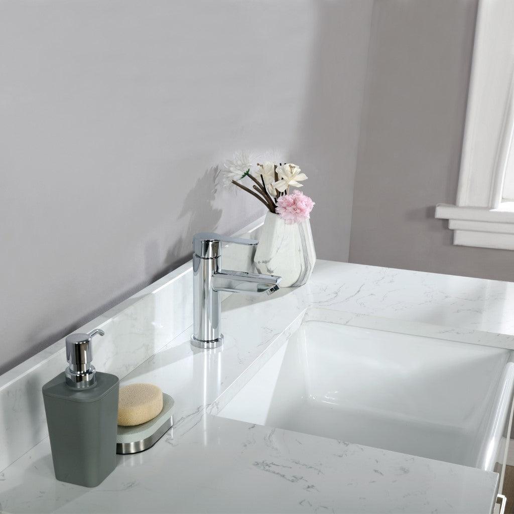 
  
  Altair Georgia 42" Single Bathroom Vanity Set in White and Composite Carrara White Stone Top with White Farmhouse Basin, Optional Mirror
  
