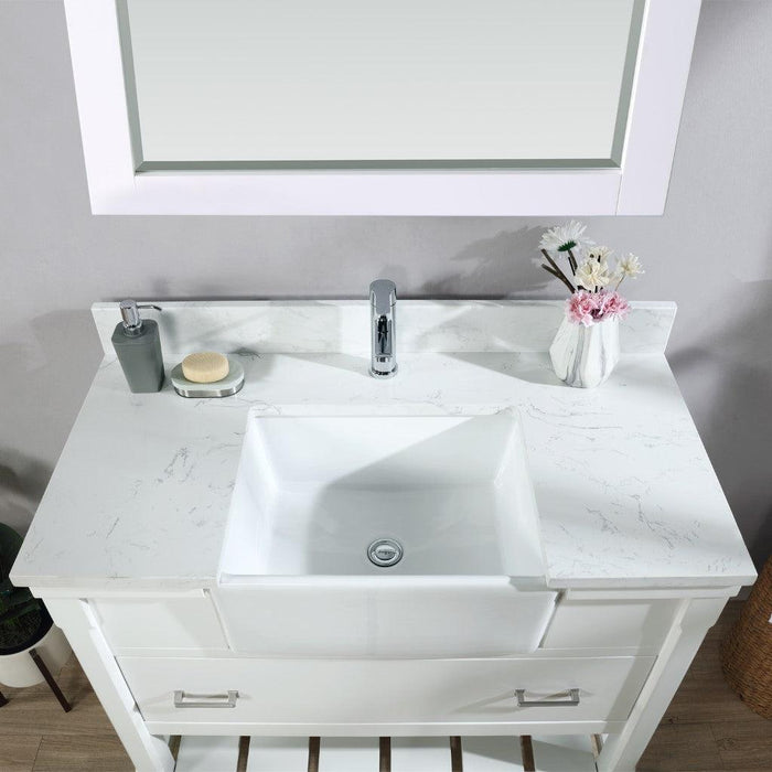 Altair Georgia 42" Single Bathroom Vanity Set in White and Composite Carrara White Stone Top with White Farmhouse Basin, Optional Mirror - Sea & Stone Bath