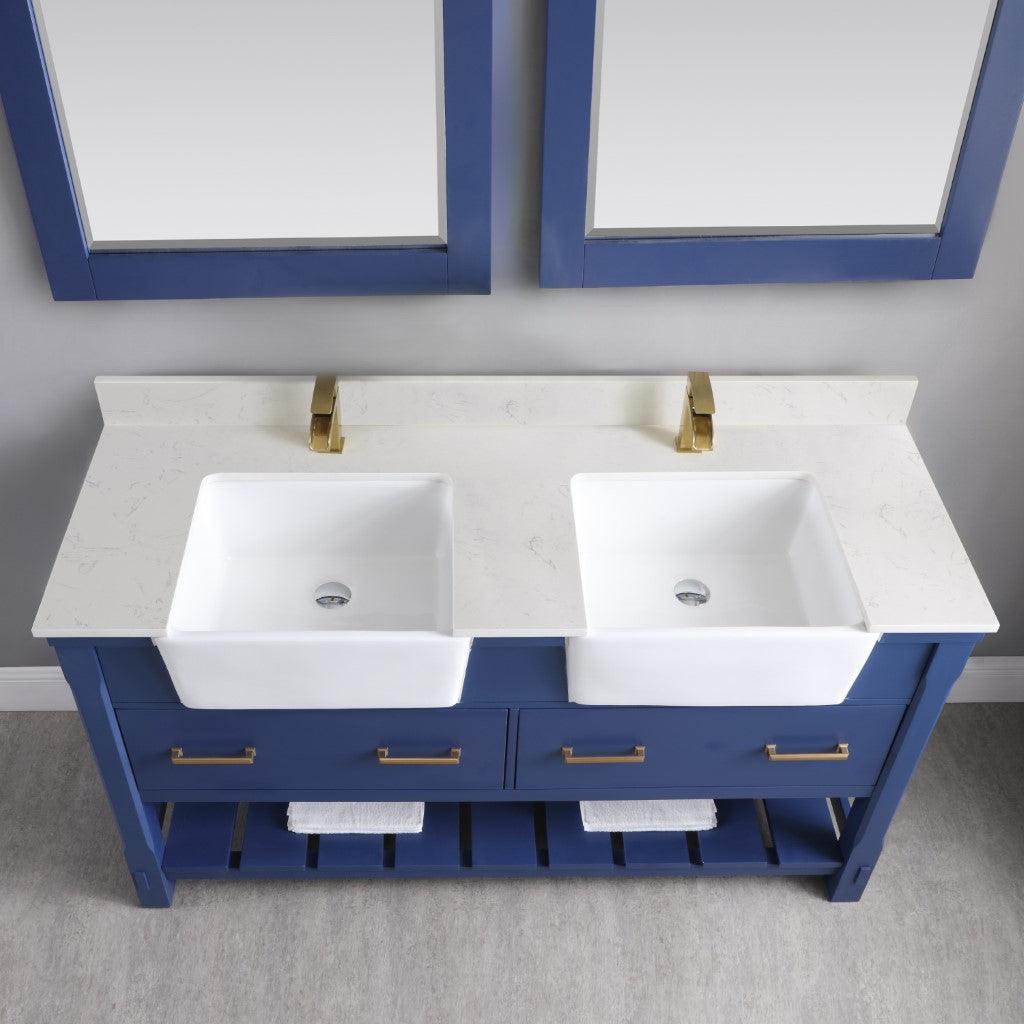 Altair Georgia Double Bathroom Vanity Set with Composite Carrara White Stone Top with White Farmhouse Basin, Optional Mirror - Sea & Stone Bath