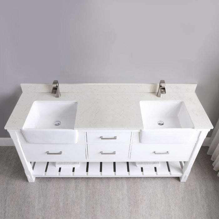 Altair Georgia Double Bathroom Vanity Set with Composite Carrara White Stone Top with White Farmhouse Basin, Optional Mirror - Sea & Stone Bath