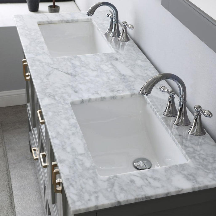 Altair Isla Double Bathroom Vanity Set with Carrara White Marble Countertop Optional Mirror - Sea & Stone Bath