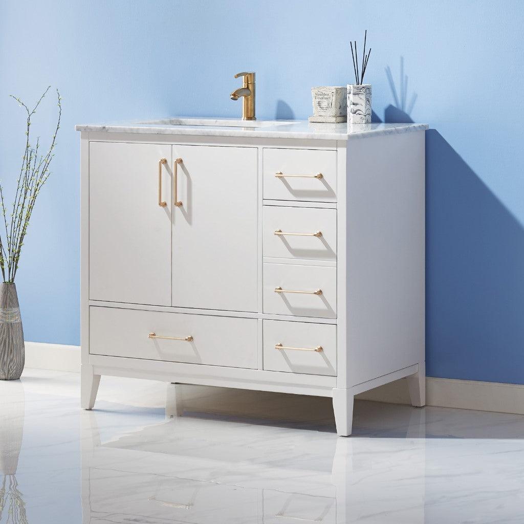 Altair Sutton Single Bathroom Vanity Set with Carrara White Marble Countertop, Optional Mirror 