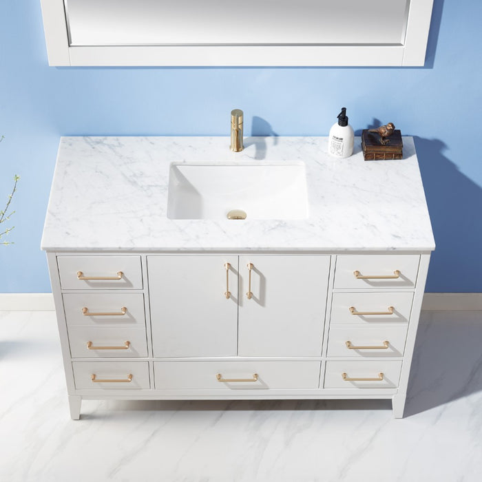 Altair Sutton Single Bathroom Vanity Set with Carrara White Marble Countertop, Optional Mirror - Sea & Stone Bath
