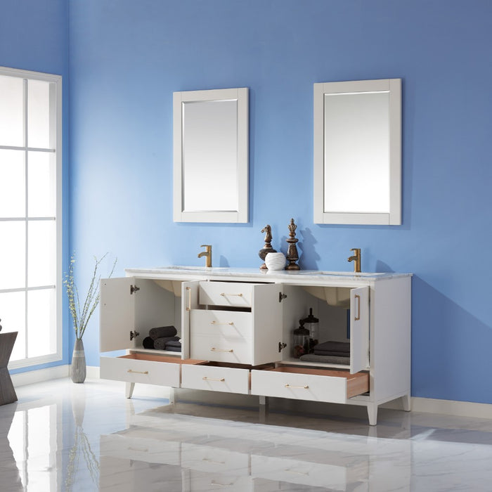 Altair Sutton Double Bathroom Vanity Set with Carrara White Marble Countertop, Optional Mirror - Sea & Stone Bath