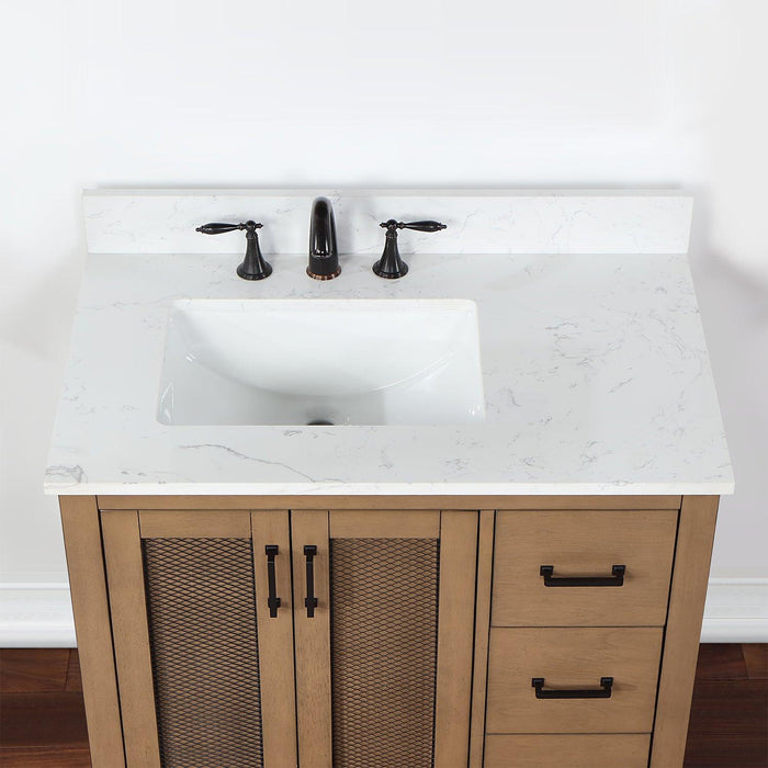 Altair Hadiya Single Bathroom Vanity Set with Carrara White Composite Stone Countertop, Optinal Mirror - Sea & Stone Bath