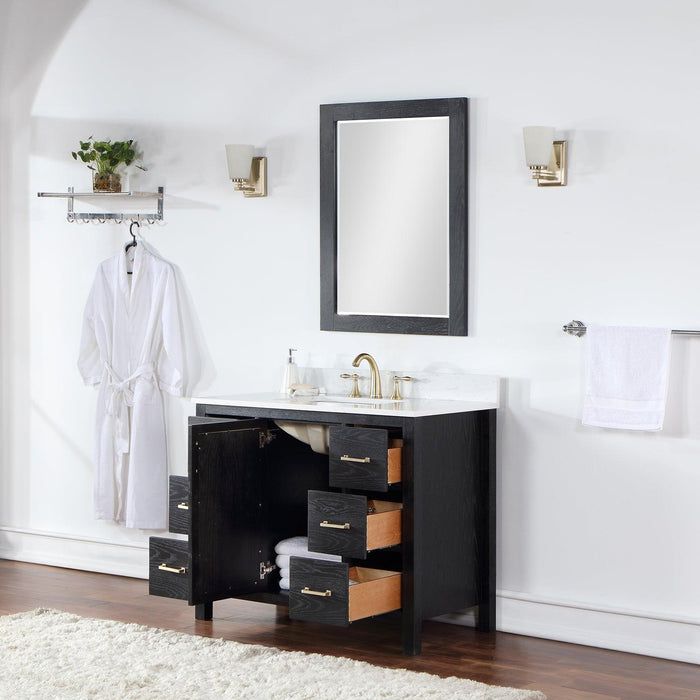 Altair Hadiya Single Bathroom Vanity Set with Carrara White Composite Stone Countertop, Optinal Mirror - Sea & Stone Bath