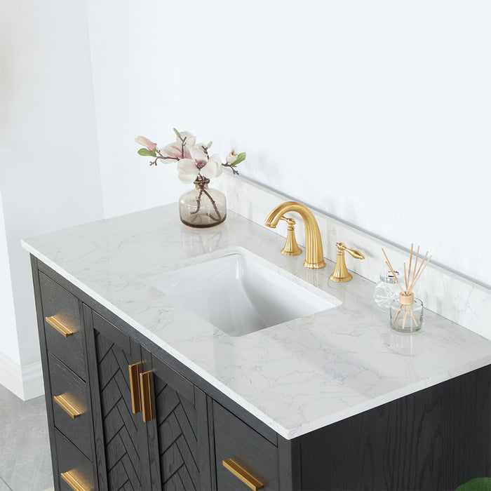 Altair Gazsi Single Bathroom Vanity Set with Grain White Composite Stone Countertop, Optional Mirror