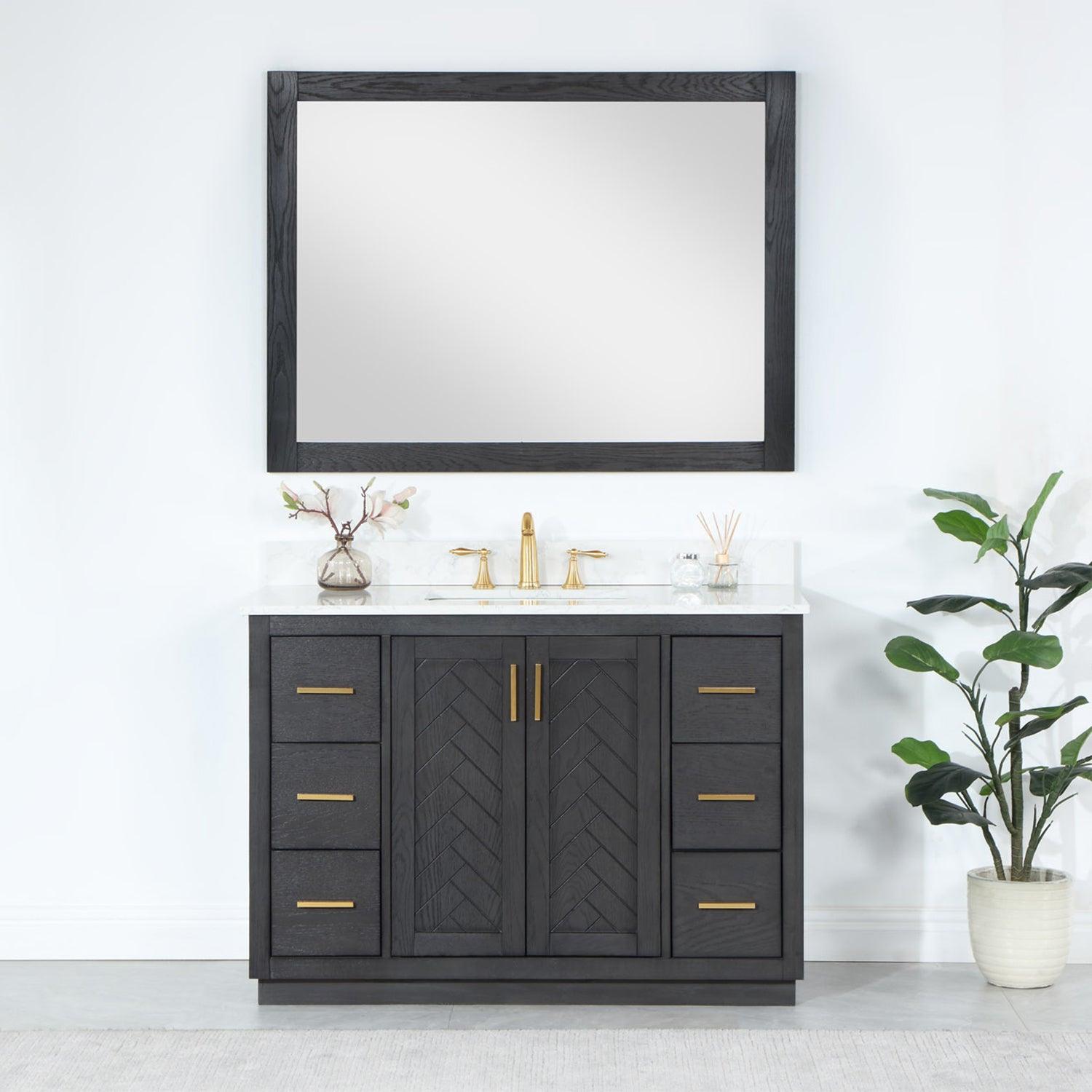 Altair Gazsi Single Bathroom Vanity Set with Grain White Composite Stone Countertop, Optional Mirror - Sea & Stone Bath