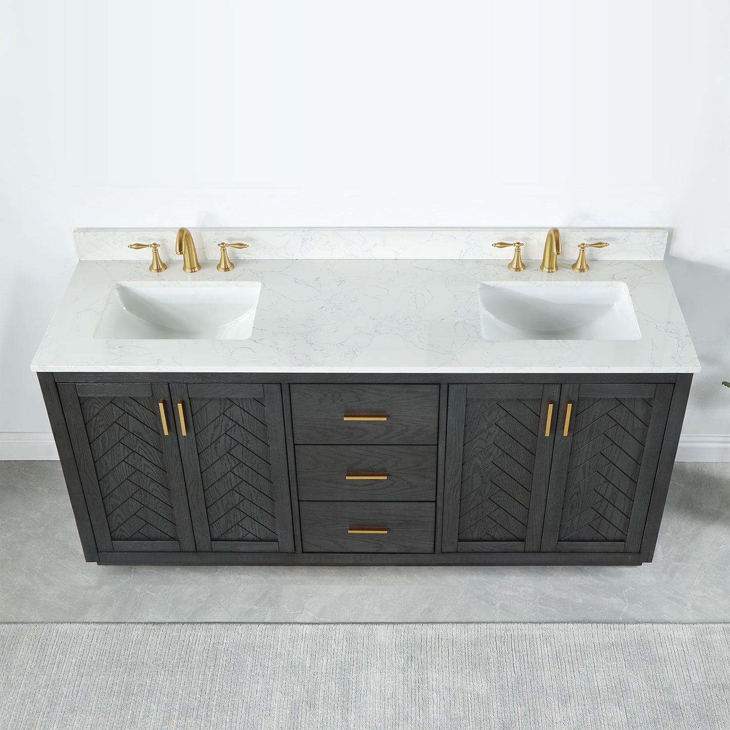 Altair Gazsi Double Bathroom Vanity Set with Grain White Composite Stone Countertop, Optional Mirror