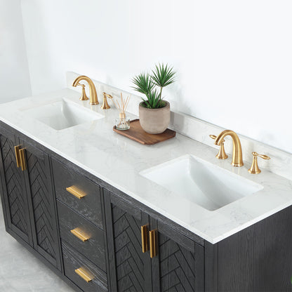 Altair Gazsi Double Bathroom Vanity Set with Grain White Composite Stone Countertop, Optional Mirror