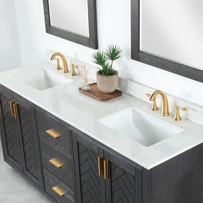 Altair Gazsi Double Bathroom Vanity Set with Grain White Composite Stone Countertop, Optional Mirror - Sea & Stone Bath