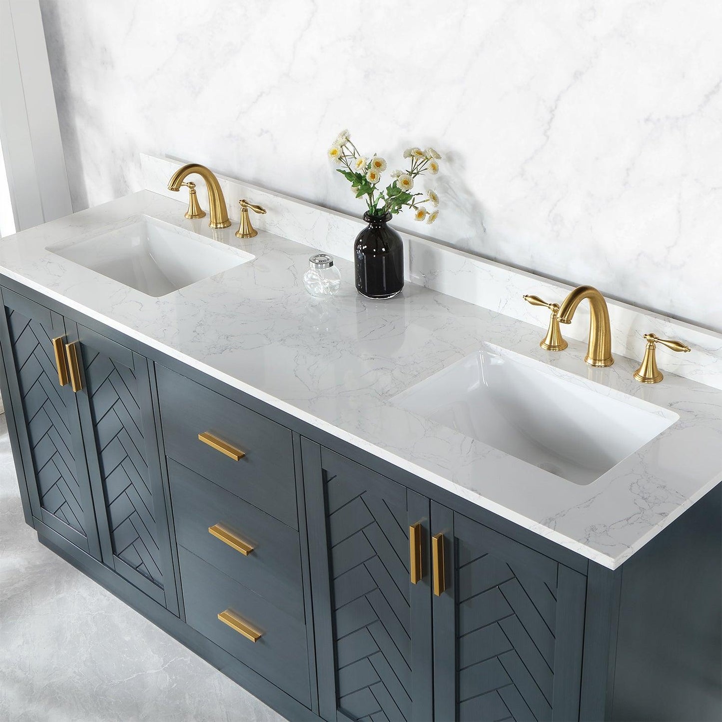 Altair Gazsi Double Bathroom Vanity Set with Grain White Composite Stone Countertop, Optional Mirror - Sea & Stone Bath