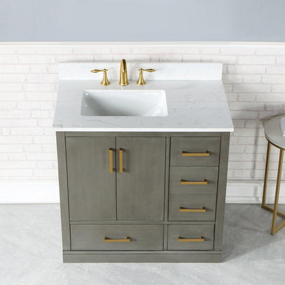 Altair Monna Single Bathroom Vanity Set with Carrara White or Concrete Grey Composite Stone Countertop, Optional Mirror - Sea & Stone Bath