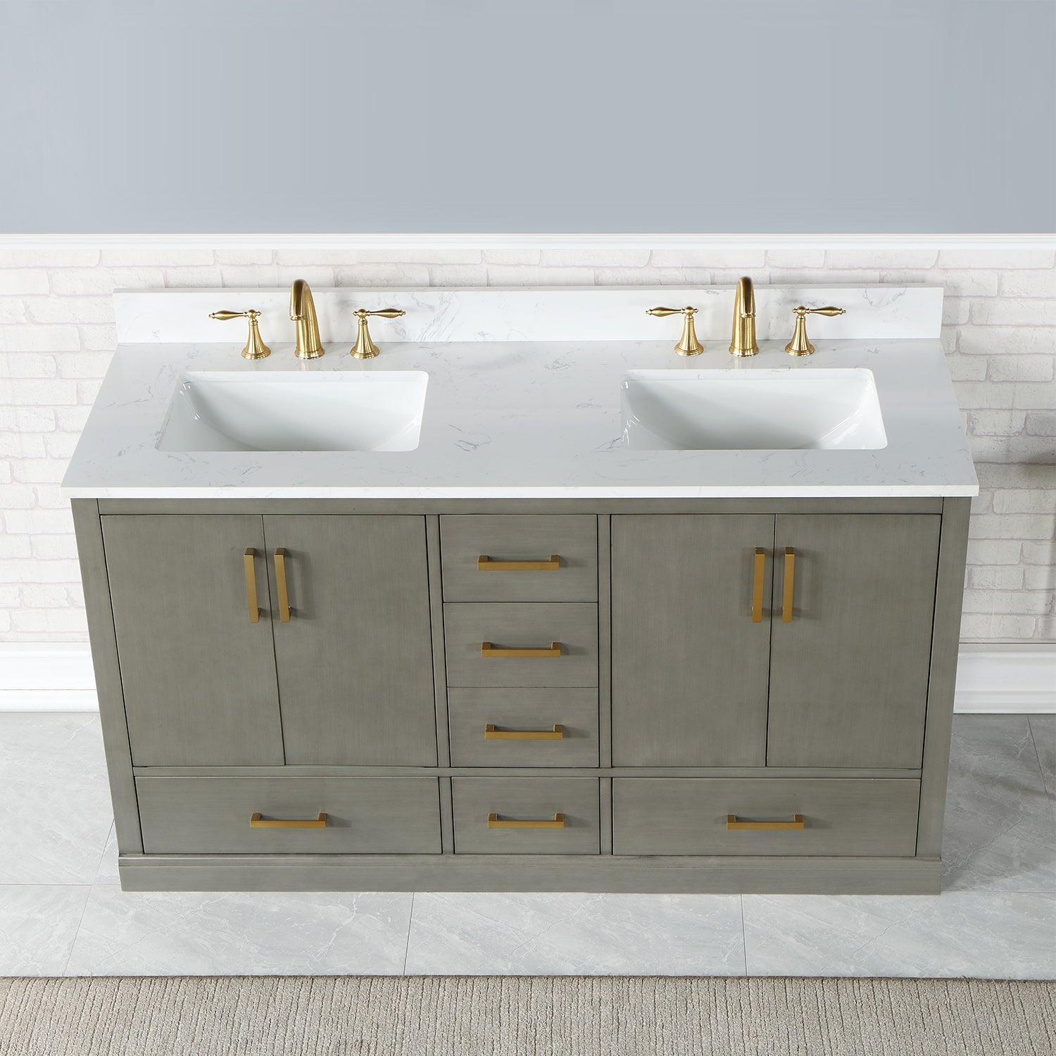 Altair Monna Double Bathroom Vanity Set with Carrara White or Concrete Grey Composite Stone Countertop, Optional Mirror - Sea & Stone Bath