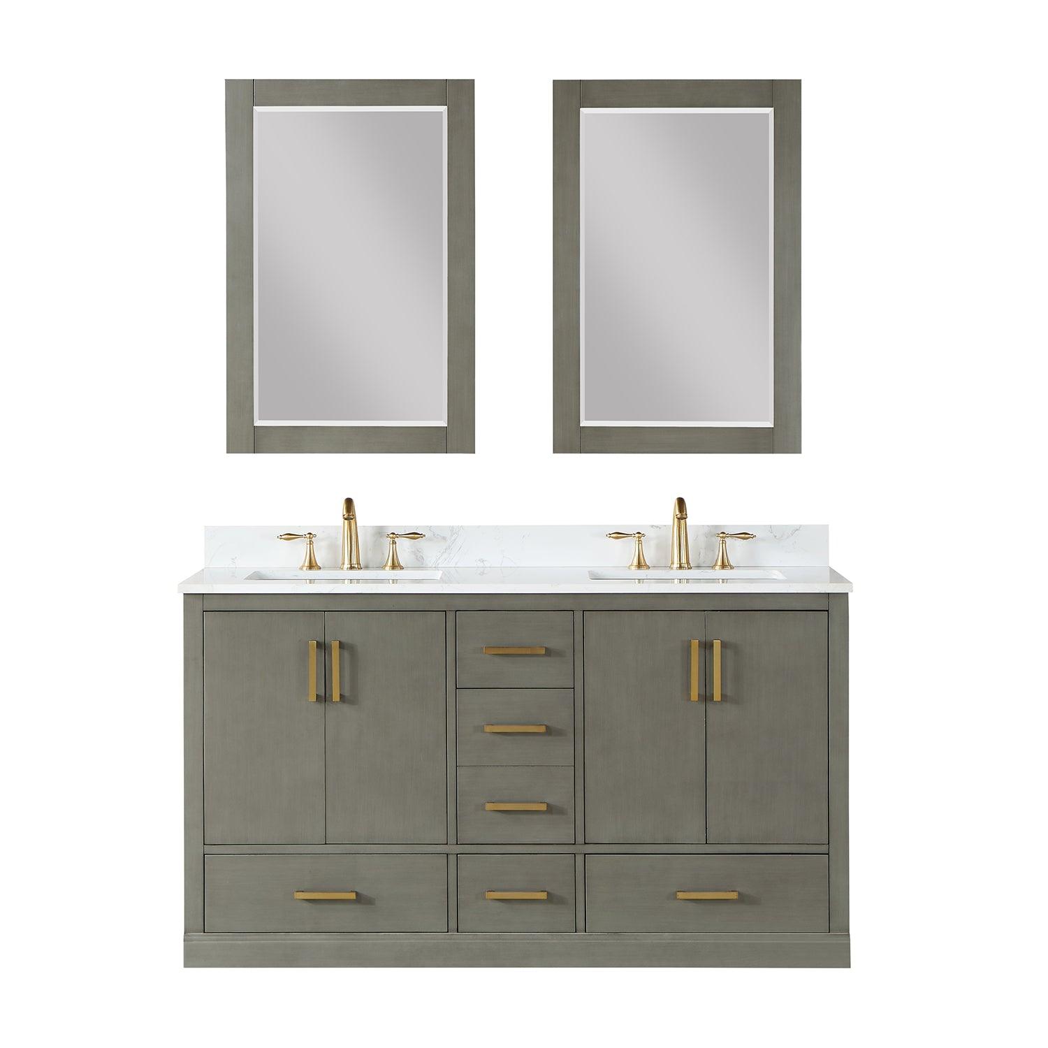 Altair Monna Double Bathroom Vanity Set with Carrara White or Concrete Grey Composite Stone Countertop, Optional Mirror - Sea & Stone Bath