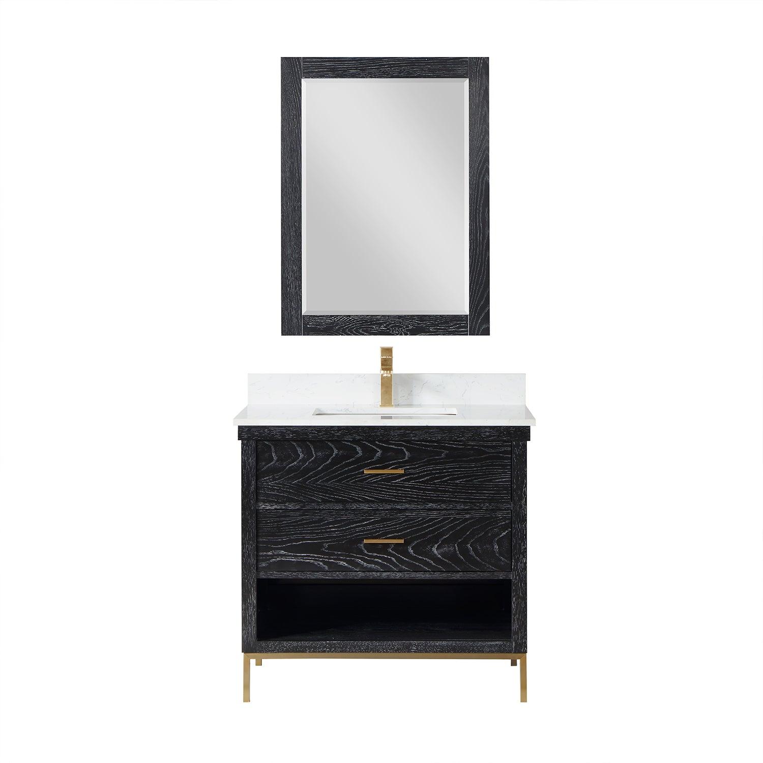 
  
  Altair Kesia Single Bathroom Vanity Set with Carrara White Composite Stone Countertop, Optional Mirror
  
