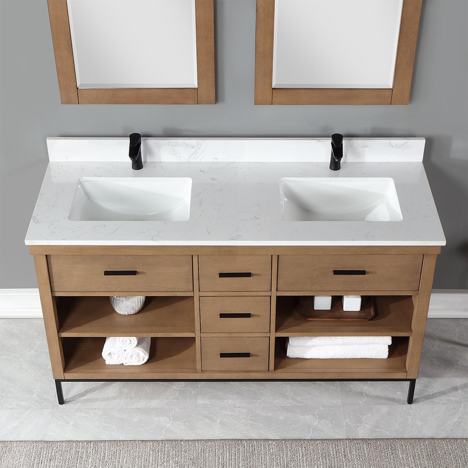 
  
  Altair Kesia Double Bathroom Vanity Set with Carrara White Composite Stone Countertop, Optional Mirror
  
